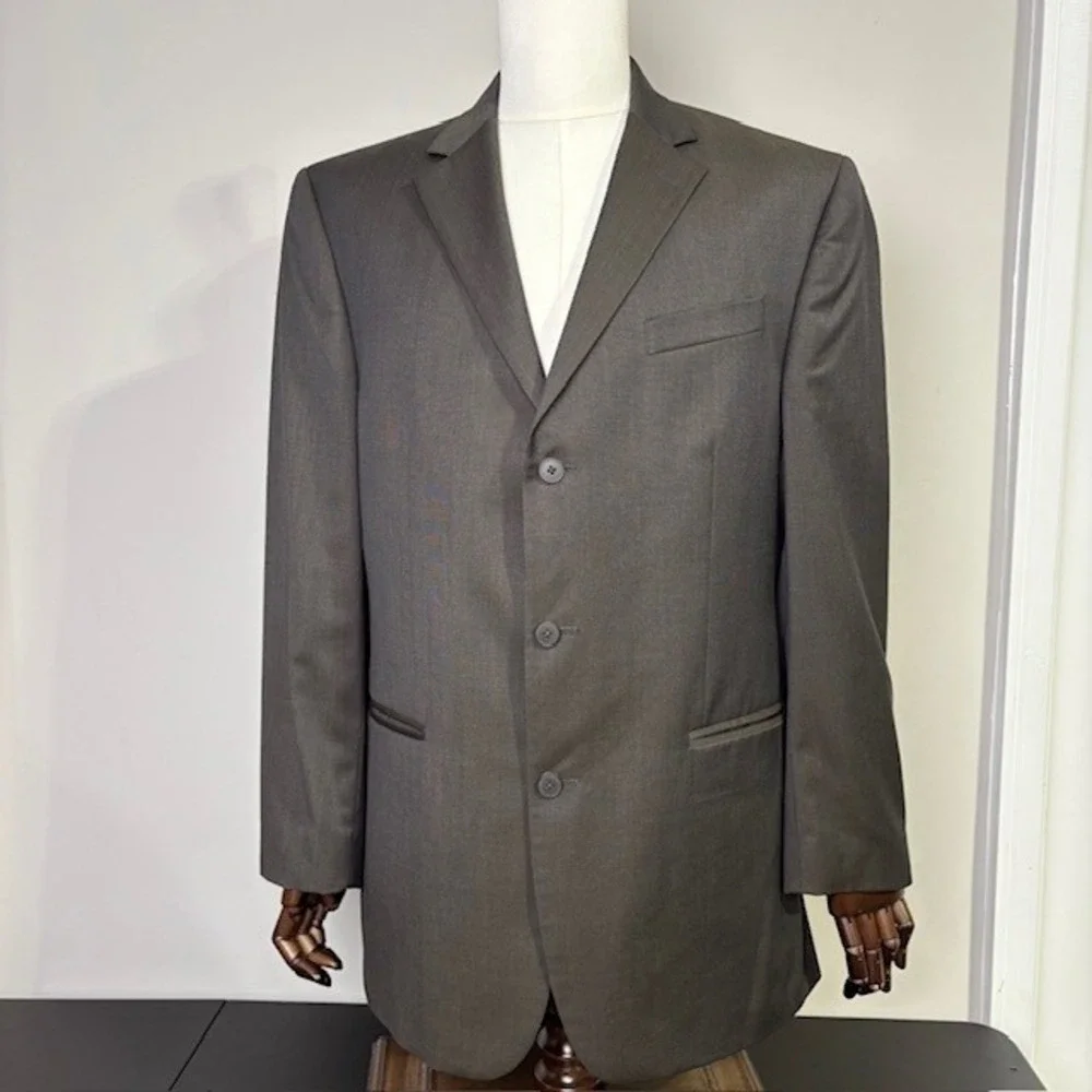 Oscar de‎ la Renta Profile Men's Charcoal brown Wool Silk Suit Jacket Blazer 42L